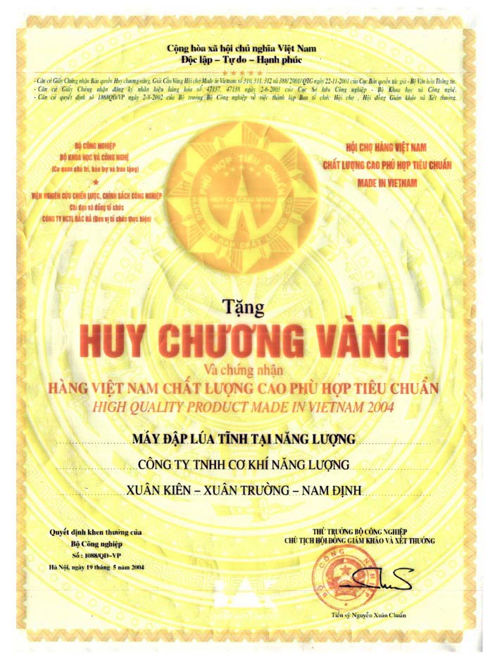 Huy Chương Vàng Hàng Việt Nam Chất Lượng Cao